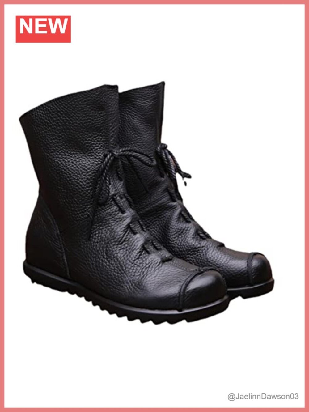Women's Genuine Leather Flat Ankle Boots, Handmade Renaissance Historical Style
